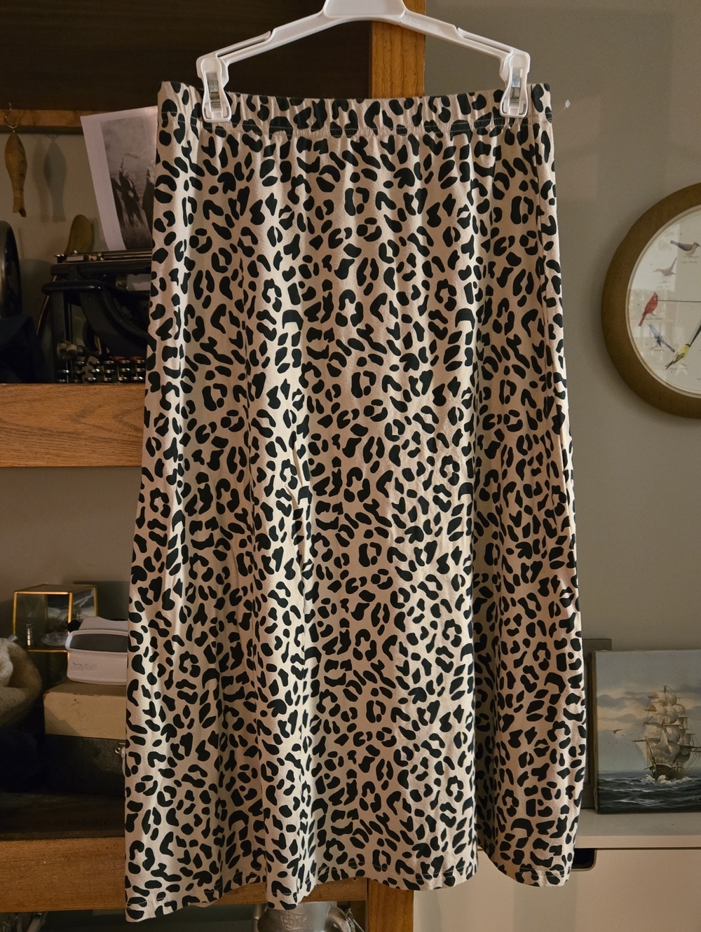TBA - Leopard Print Beige and Black Midi Skirt